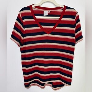 ICHI Striped V-Neck Women’s Top Red Metallic size M